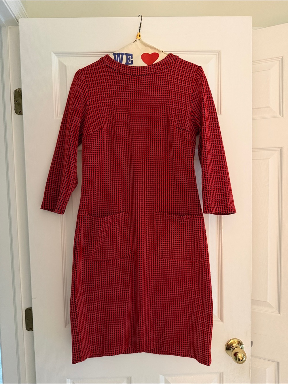 Boden Red and Black Hpundstooth Knit Pocket Dress